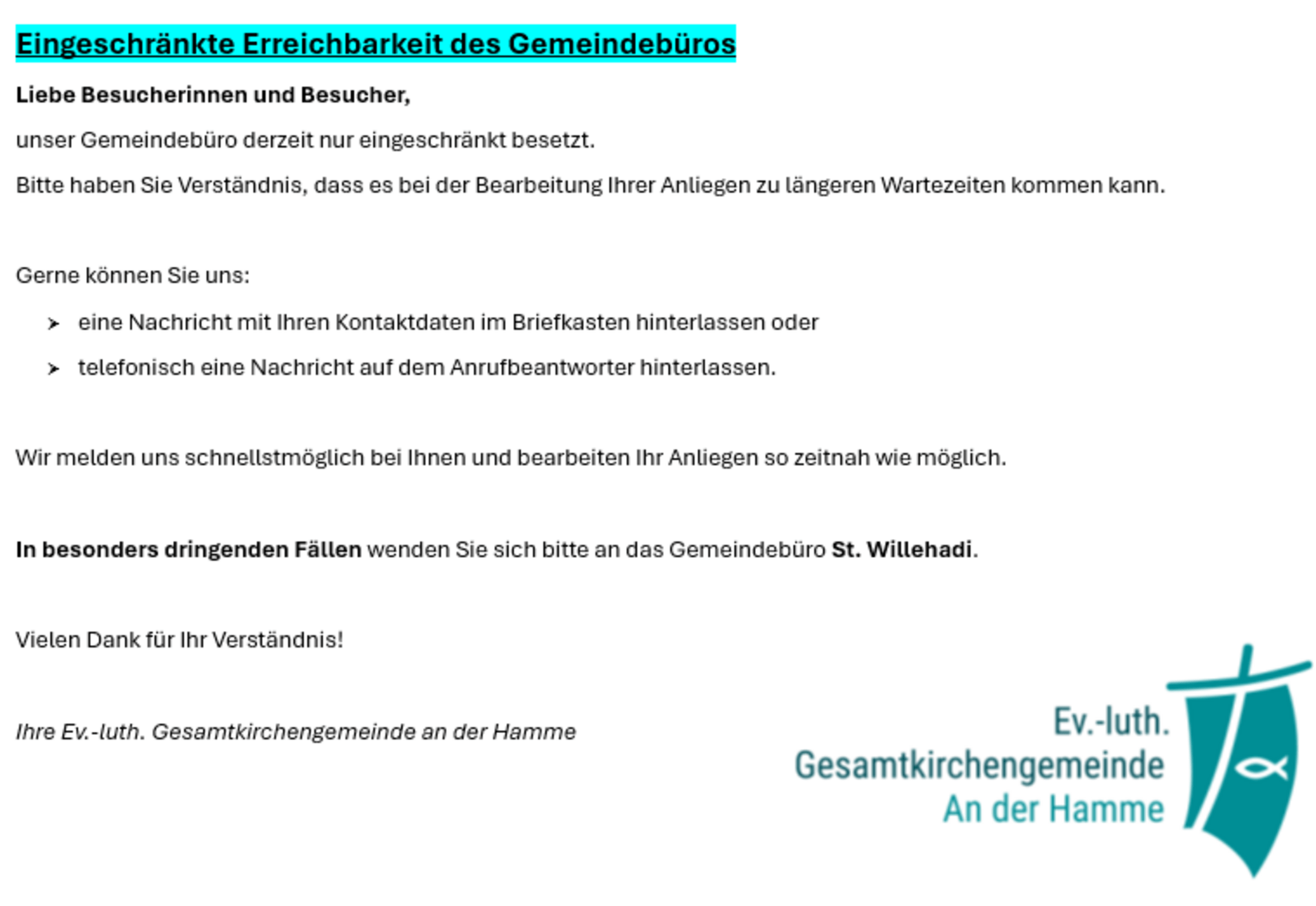 Bürozeiten