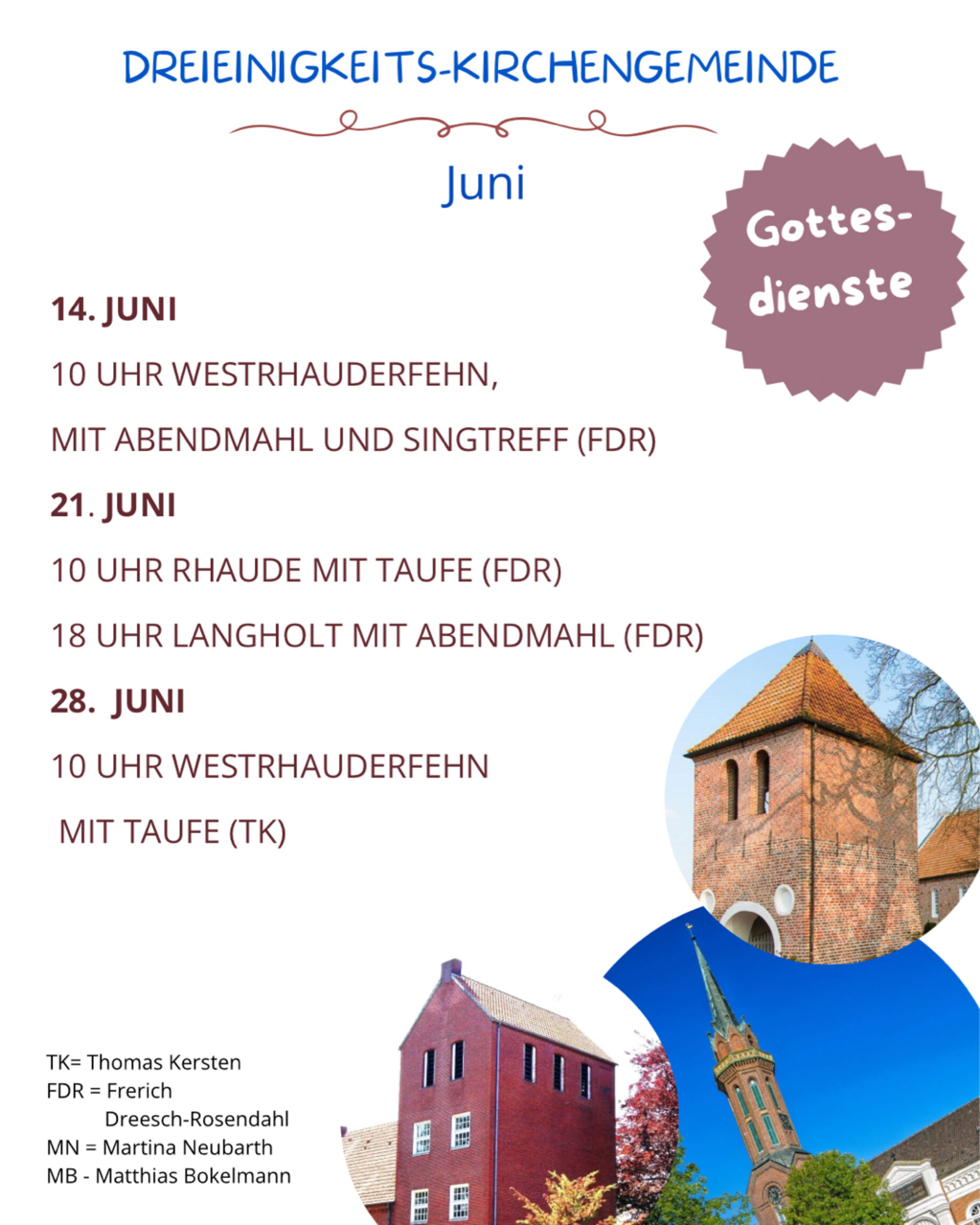 Gottesdienste im Juni