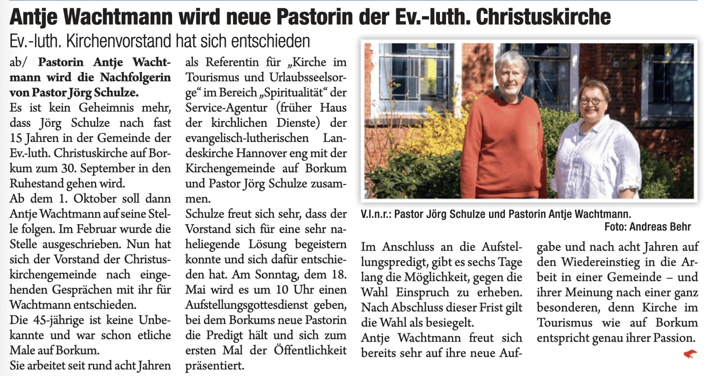 Pn. Antje Wachtmann neue Pastorin Christuskirche Borkum